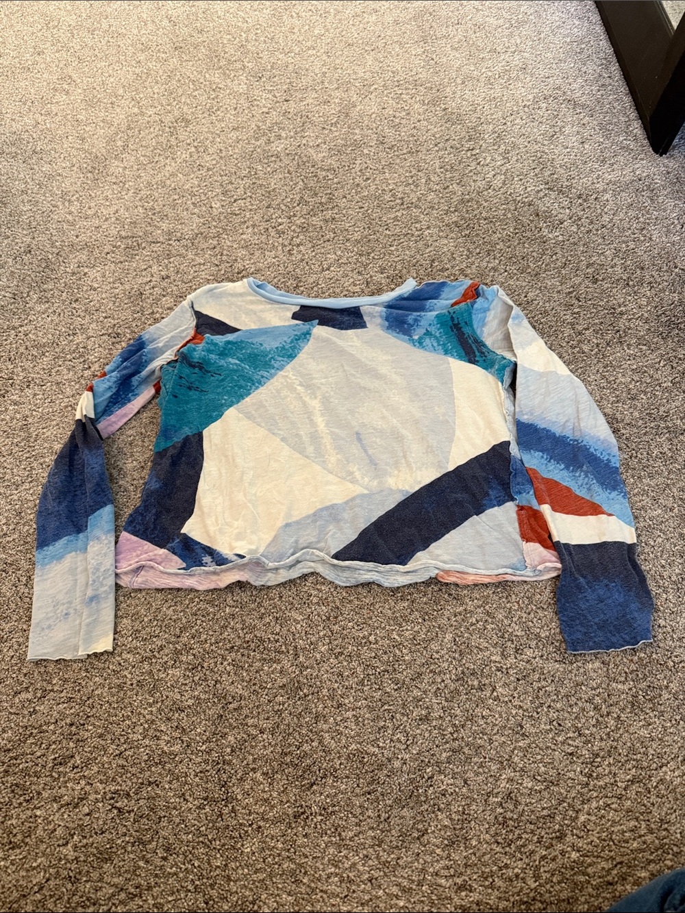 Maeve By Anthropologie Womens Abstract Multi-Color Long Sleeve Crop Top Small